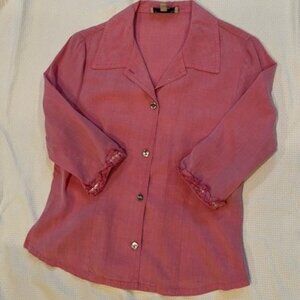 Pink Crystal and Ruffle Embellished Sleeve Blouse NEW
